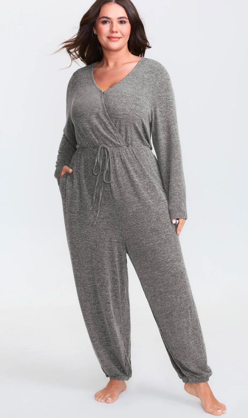 Bloomchic Gray Elastic Waist Lounge Jumpsuit Size 26